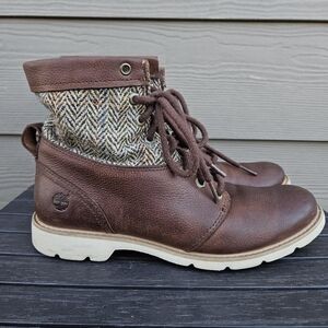 Timberland Bramhall Harris Tweed Lace Up Women’s Leather Brown Boots Size 8.5